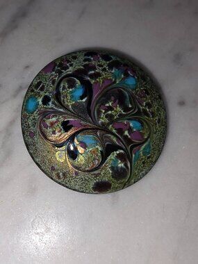 Vintage Estate Inga Enamel Brooch Signed Mid Century Abstract Swirl Art Pin